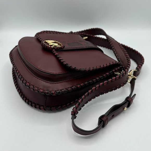 NWOT Michael Kors LILLIE Whip Stitched Leather Bag/Crossbody OXBLOOD RED PYTHON - Picture 3 of 16